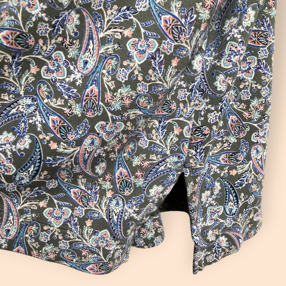 J.Jill Paisley Patterned Simply Supima Side Slit Tunic Top V-Neck Shirt Women M - Picture 8 of 9